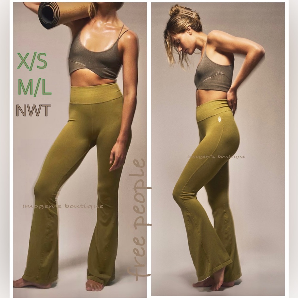 NWT free people good karma flared yoga pants butter soft flare green leggings